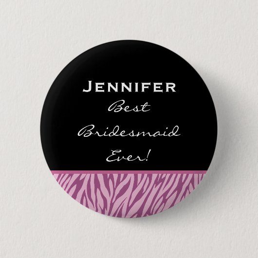 Bridesmaid roze Zebra Aangepaste naam Ronde Button 5,7 Cm (Voorkant)