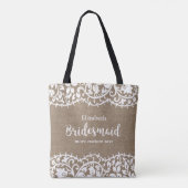 Bridesmaid Rustic Lace Burlap persoonlijke bruilof Tote Bag (Achterkant)