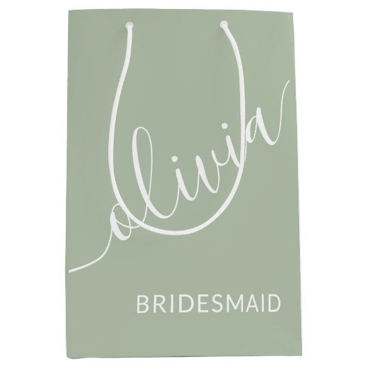 Bridesmaid Sage Green Minimalist Monogram Medium Cadeauzakje (Voorkant)