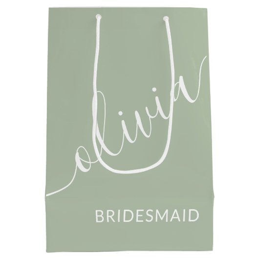 Bridesmaid Sage Green Minimalist Monogram Medium Cadeauzakje (Achterkant)