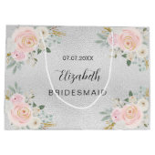 Bridesmaid Silver Blush roze bloemen bruiloft Groot Cadeauzakje (Achterkant)