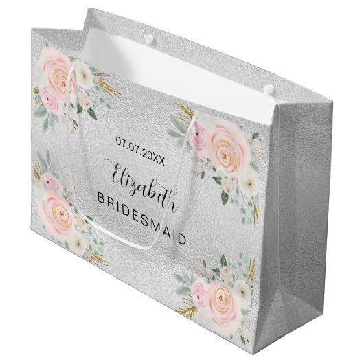 Bridesmaid Silver Blush roze bloemen bruiloft Groot Cadeauzakje (Voorkant Gekanteld)