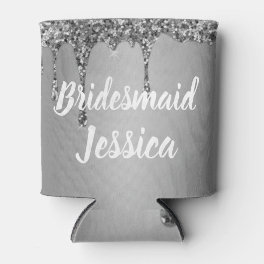 Bridesmaid Silver Drip Glitter Elegant Weddings Blikjeskoeler (Voorkant)