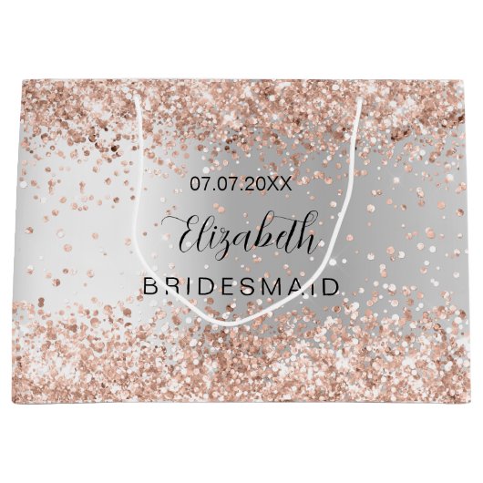Bridesmaid Silver roos Gold name Groot Cadeauzakje (Voorkant)