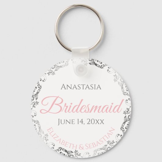 Bridesmaid Sleutelhanger Wedding Gift Pink & Grey (Voorkant)