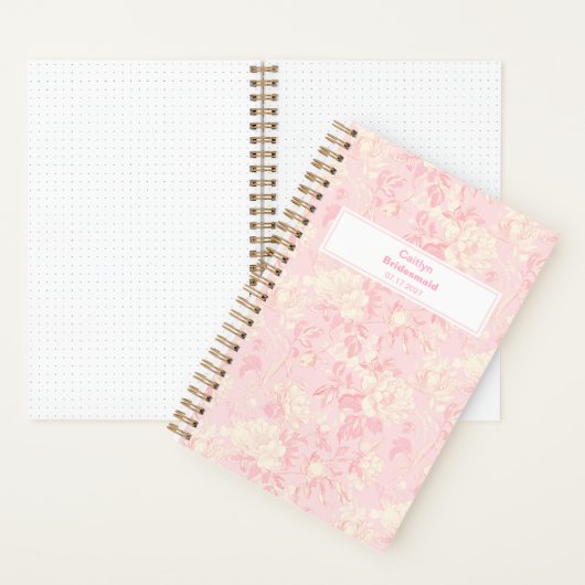 Bridesmaid Soft Peach Floral Pattern Notitieboek (Binnen)
