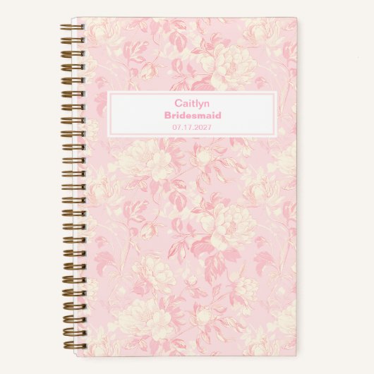 Bridesmaid Soft Peach Floral Pattern Notitieboek (Voorkant)