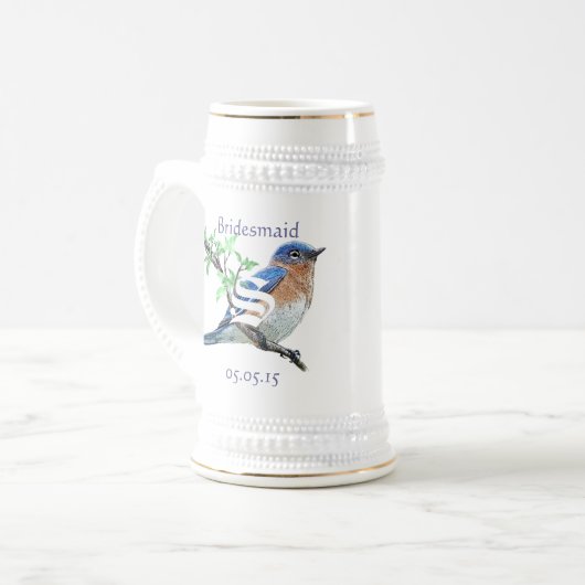 Bridesmaid Stein Wedding Bluebird Bierpul (Voorkant links)