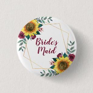 Bridesmaid Sunflower Geometric Burgundy Ronde Button 3,2 Cm