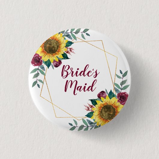 Bridesmaid Sunflower Geometric Burgundy Ronde Button 3,2 Cm (Voorkant)