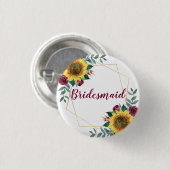 Bridesmaid Sunflower Geometric Burgundy Ronde Button 3,2 Cm (Voorkant /achterkant)