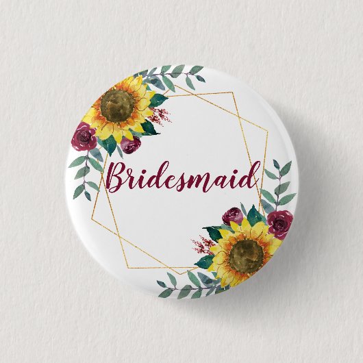 Bridesmaid Sunflower Geometric Burgundy Ronde Button 3,2 Cm (Voorkant)