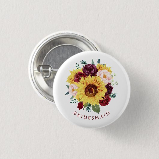 Bridesmaid Sunflower Herfst Floral Ronde Button 3,2 Cm (Voorkant /achterkant)