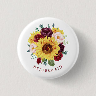 Bridesmaid Sunflower Herfst Floral Ronde Button 3,2 Cm