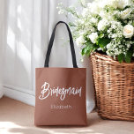 Bridesmaid Terracotta Wedding Brown Tote Bag<br><div class="desc">Bridesmaid Terracotta Brown White Canvas tas for Wedding,  Bridal Party,  Vrijgezellenfeest,  Bachelorette Party. Bekijk meer producten met dit ontwerp in het collectie hieronder.</div>