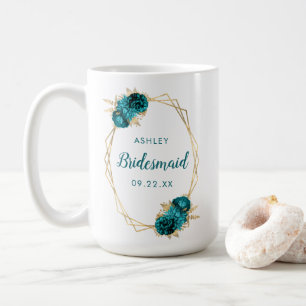 Bridesmaid Turquoise Floral Gold Geometric Koffiemok