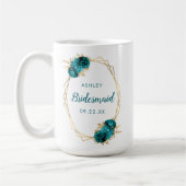 Bridesmaid Turquoise  Floral Gold Geometric Koffiemok (Links)