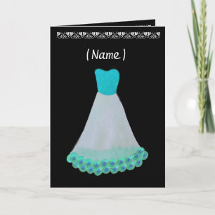 Bridesmaid TURQUOISE & WHITE Gown & Flowered Trim