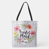 Bridesmaid Typography Waterverf Floral Wreath Tote Bag (Voorkant)