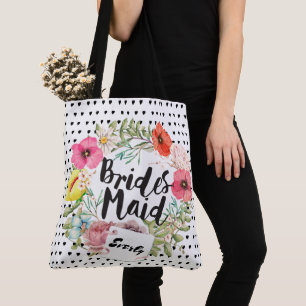 Bridesmaid Typography Waterverf Floral Wreath Tote Bag
