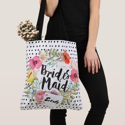 Bridesmaid Typography Waterverf Floral Wreath Tote Bag (Dichtbij)