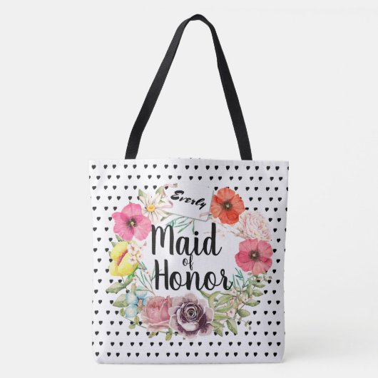 Bridesmaid Typography Waterverf Floral Wreath Tote Bag (Voorkant)