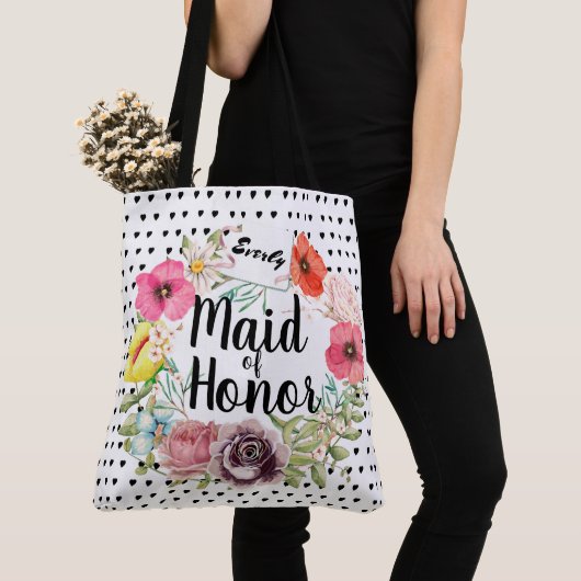 Bridesmaid Typography Waterverf Floral Wreath Tote Bag (Dichtbij)