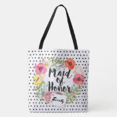 Bridesmaid Typography Waterverf Floral Wreath Tote Bag (Voorkant)