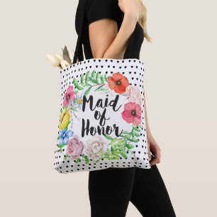 Bridesmaid Typography Waterverf Roos Wreator Tote Bag