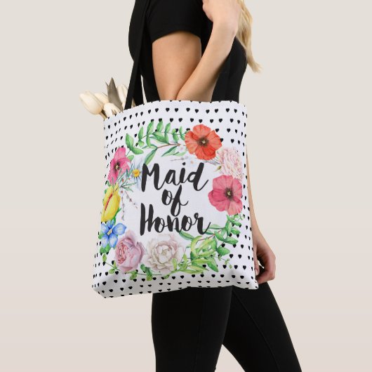 Bridesmaid Typography Waterverf Roos Wreator Tote Bag (Dichtbij)