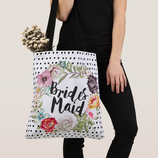 Bridesmaid Typography Waterverf Roos Wreator Tote Bag (Dichtbij)