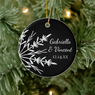 Bridesmaid van Black and White Snowflake Keramisch Ornament