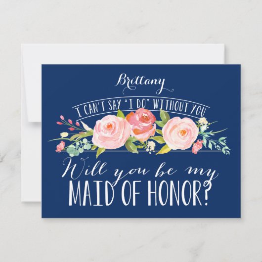 Bridesmaid van de Floral Navy Maid of Honor Card Kaart (Voorkant)