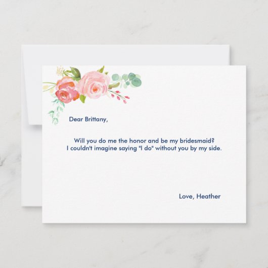 Bridesmaid van de Floral Navy Maid of Honor Card Kaart (Achterkant)