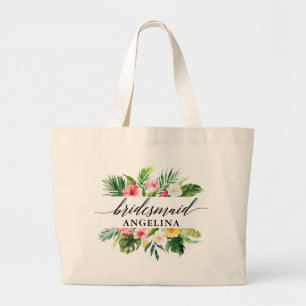 Bridesmaid van Tropische Floral Weddenschap Grote Tote Bag