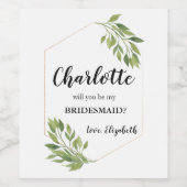 Bridesmaid voorstel botanische Wijn label Etiket (Enkel label)