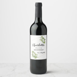 Bridesmaid voorstel botanische Wijn label Etiket