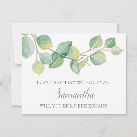 BRIDESMAID VOORSTEL Card, Greenery Eucalyptus Kaart (Voorkant)