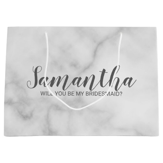 Bridesmaid-voorstel | Elegant Marble Script Groot Cadeauzakje (Voorkant)