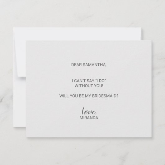 Bridesmaid-voorstel | Elegant Marble Script Kaart (Achterkant)