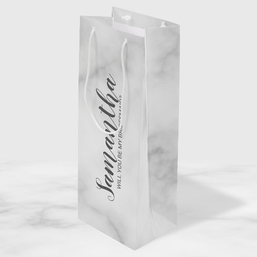 Bridesmaid-voorstel | Elegant Marble Script Wijn Cadeautas