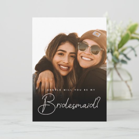 Bridesmaid voorstel fotoscript platte Kaart (Staand voorkant)