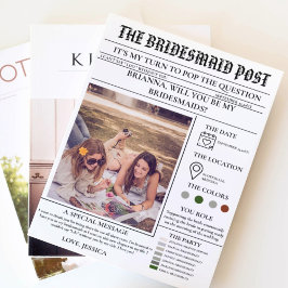 Bridesmaid voorstel krant + Bridesmaid info kaart