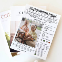 Bridesmaid voorstel krant + Bridesmaid info kaart
