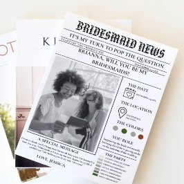 Bridesmaid voorstel krant + Bridesmaid info kaart