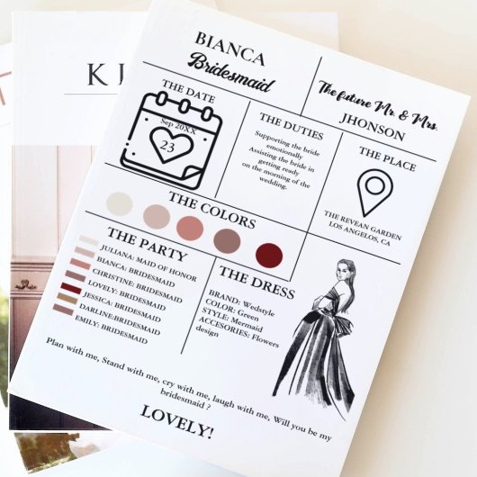 Bridesmaid voorstel krant + Bridesmaid info kaart