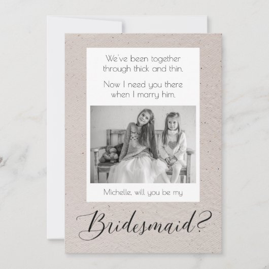 Bridesmaid-voorstel met foto op Rustic Back Kaart (Voorkant)