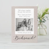 Bridesmaid-voorstel met foto op Rustic Back Kaart (Staand voorkant)