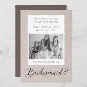 Bridesmaid-voorstel met foto op Rustic Back Kaart (Voorkant / Achterkant)