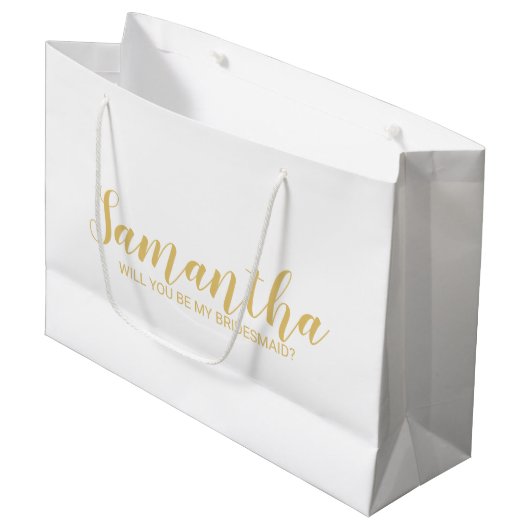 Bridesmaid-voorstel | Modern Script Gold Groot Cadeauzakje (Voorkant Gekanteld)